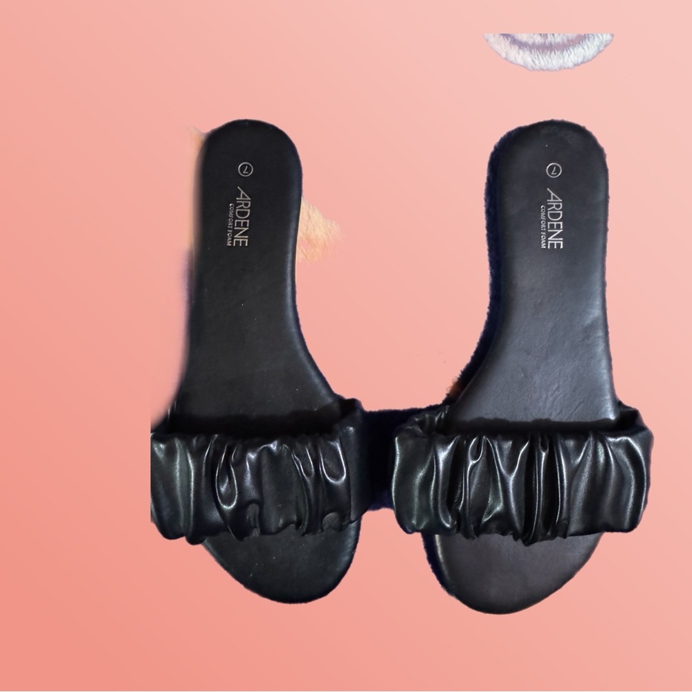 Ardene Black Ruched Slide Sandals with Gathered Strap